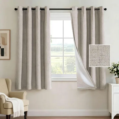 Vista 102 de H.VERSAILTEX Cortina 100% opaca para dormitorio, 63 pulgadas de largo, con ojales, cara de lino, bloqueo de luz completa, cortina para sala de Arena