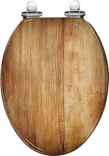 Vista 8 de Asiento de inodoro redondo de madera de teca con sombra de caída vartical, asiento de inodoro de resina con cierre silencioso lento con bisagras