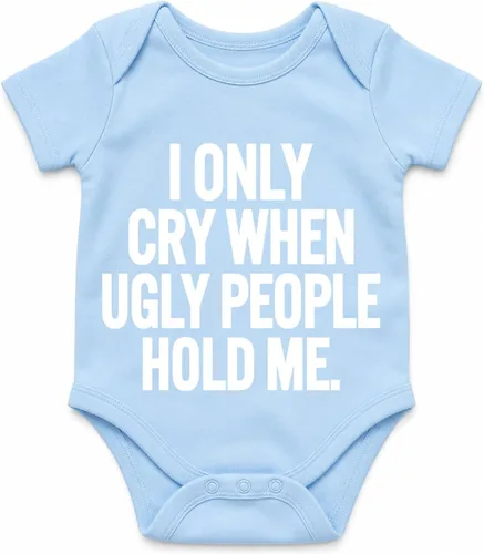 Vista 9 de AW Fashions - Pañalero "I Only Cry When Ugly People Hold Me" gracioso y lindo para bebé niña o niño Negro