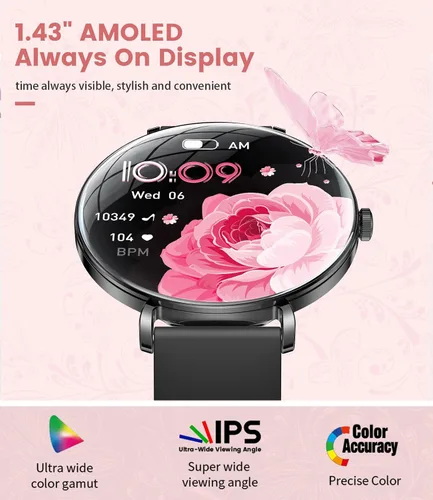 Vista 9 de LIGE Reloj inteligente ultrafino para mujer (respuesta/hacer llamadas), reloj inteligente con pantalla de 1.43 pulgadas con frecuencia cardíaca
