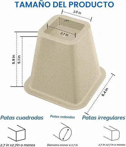 Vista 2 de ANNKUT Elevadores de cama resistentes de 6 pulgadas, elevadores de muebles para escritorio, silla, mesa o sofá, elevadores de sofá, soporta hasta