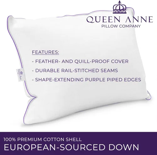 Vista 3 de La almohada original de la reina Ana. Almohada de plumón de ganso francés. Permítase nuestra mejor almohada