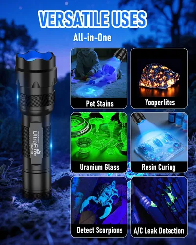 Vista 6 de ULTRAFIRE Linterna ULTRAVIOLETA de 365nm, luz negra ajustable del foco