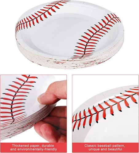 Vista 3 de ADXCO Paquete de 48 platos de béisbol de 9 pulgadas y 7 pulgadas, platos redondos de papel de béisbol para decoración de fiestas de cumpleaños