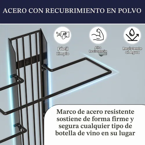 Vista 4 de J JACKCUBE DESIGN MK823A - Organizador de pared para 9 botellas, soporte de almacenamiento de vino de metal resistente para cocina, bodega y Negro