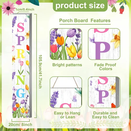 Vista 3 de Suzile Letrero de Pascua de 47.2 x 7.8 pulgadas, letrero de Pascua para puerta delantera, para porche de granja, para exteriores, decoración