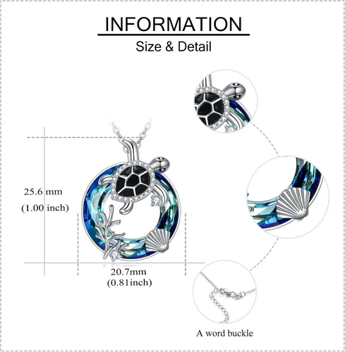 Vista 3 de Collar de delfíntortugacangrejo de plata de ley con colgante de delfín de cristal para mujer
