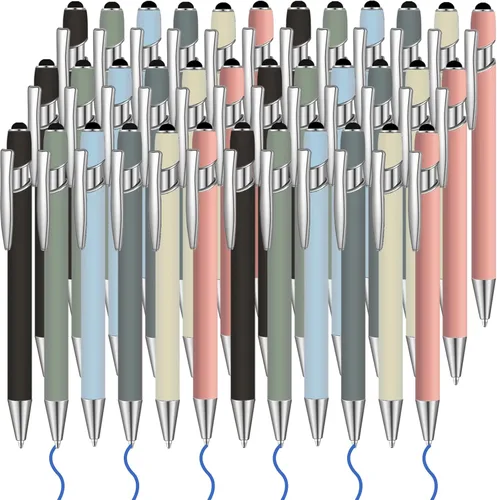 Vista 15 de 36 bolígrafos de tinta azul con lápiz capacitivo 2 en 1 para pantallas táctiles, colegio, oficina, compañeros de trabajo (negro)