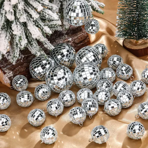 Vista 2 de 65 Piezas Bolas de Discoteca de Navidad Decoración Bolas de Discoteca Espejo Ornamento para Árbol de Navidad Tamaño Variado Bolas Plateadas