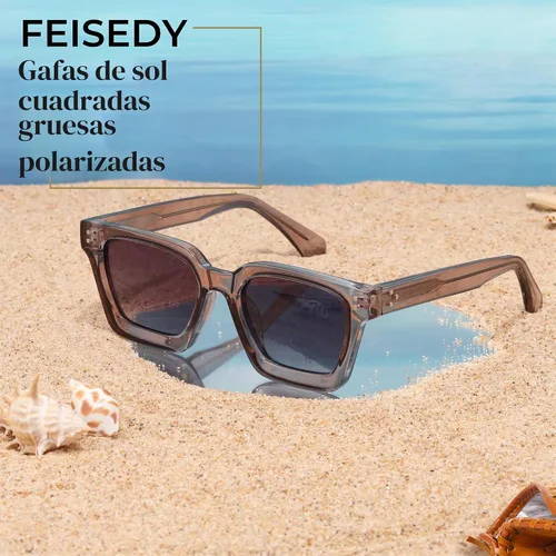 Vista 7 de FEISEDY Gafas de sol polarizadas para hombre y mujer, marco grueso cuadrado, rectangular, UV400, gafas de sol B2396 Marco gris transparente 003