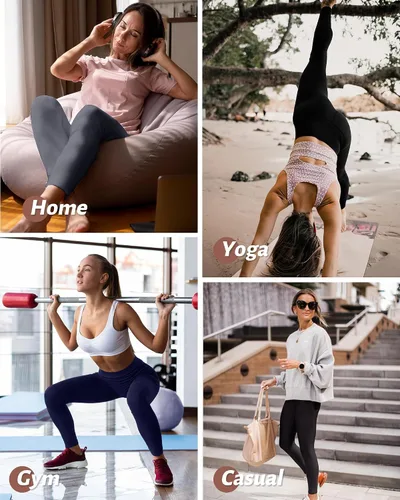 Vista 33 de NexiEpoch - Paquete de 4 leggings suaves para mujer, con bolsillos, control de abdomen y cintura alta, pantalones capri para yoga y ejercicio
