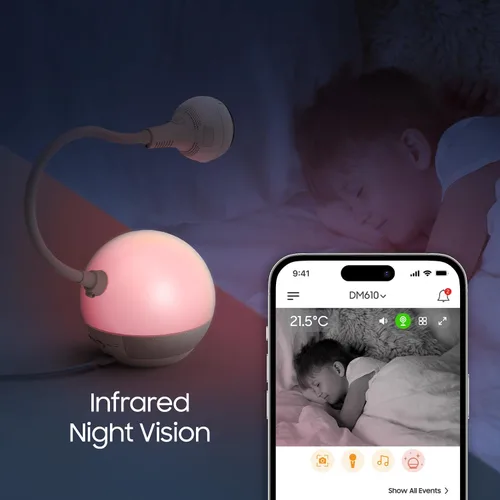 Vista 8 de CHILLAX Baby Monitor Baby Mood Plus, cámara HD 1080p de 5 pulgadas, monitor de bebé Wi-Fi, con entrenador de sueño y luz de estado de ánimo, cuello