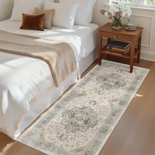 Vista 240 de Madane Alfombra lavable de 2 x 3 pies, alfombra de entrada pequeña, antideslizante, vintage, para entrada interior, alfombra de pelo bajo