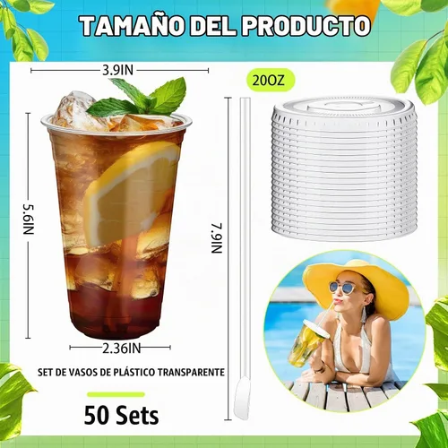 Vista 2 de Eaasty - Juego de 50 vasos de plástico transparente con tapas, cucharas