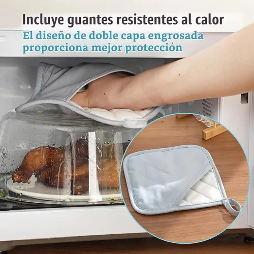 Vista 4 de Tapa para microondas de vidrio con protección contra salpicaduras para alimentos, tapa alta para microondas con perilla de cerámica blanca 100%