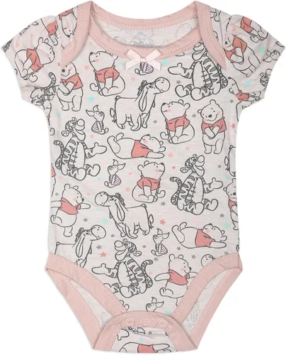 Vista 2 de Disney Paquete de 3 mamelucos para niñas, diseño de princesa o Winnie The Pooh, para recién nacido, rosagris o rosaverdegris o rosabeige