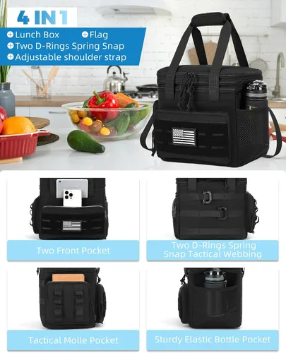 Vista 2 de holuxer Lonchera táctica y almuerzo para hombres - Bolsa grande de doble compartimento expandible con aislamiento para adultos, suave