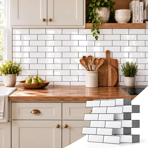 Vista 9 de WADILE Azulejos de cristal para despegar y pegar, color blanco Mármol Blanco