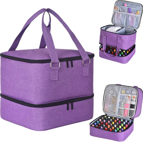 Vista 22 de FCQQYWZ Organizador de esmalte de uñas con 2 fundas desmontables con capacidad para 60 botellas y lámpara de uñas, organizadores de uñas portátiles