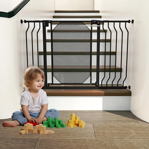 Vista 5 de Puerta de bebé de 30 a 47.6 pulgadas para escaleras y puertas, puerta para perros extra ancha con cierre automático para casa, puerta de seguridad