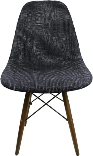 Vista 4 de Mid-Century - Silla de comedor lateral tapizada de tela tejida moderna con patas Eiffel de madera de nogal oscuro, juego de 2 (negro)