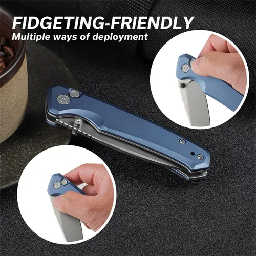 Vista 3 de CIVIVI Cuchillo plegable de bolsillo con bloqueo de botón y abridor de pulgar, mango de aluminio de hoja Nitro-V de 2.97 pulgadas, cuchillo