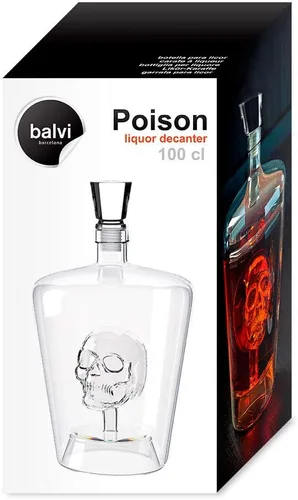Vista 8 de Balvi - Decantador de whisky venenoso. Botella de licor de 1L (33-3/4 onzas) de capacidad. Tiene una calavera dentro. Hecho de vidrio.