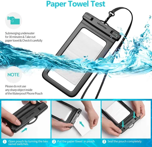 Vista 4 de Paquete de 100 bolsas impermeables para teléfono celular de 8.5 pulgadas – Funda seca bajo el agua – Protector transparente a prueba de agua