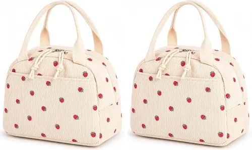 Vista 13 de Bluboon Bolsa de almuerzo para mujer, bonita bolsa de almuerzo de pana con correa para el hombro, reutilizable, aislada, gran capacidad