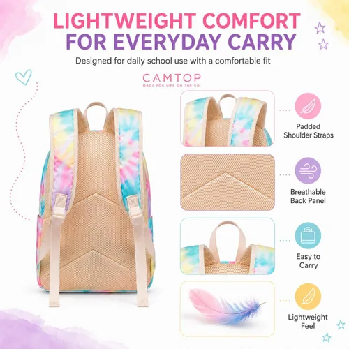 Vista 5 de CAMTOP – Juego de morral y lonchera para niñas de preescolar y primaria, Teñido amarillo., S, Viajar A-Tie Dye Amarillo