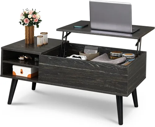 Vista 11 de WLIVE Mesa de centro con tapa elevable para sala de estar, mesa de centro pequeña con almacenamiento, estante ajustable y compartimento