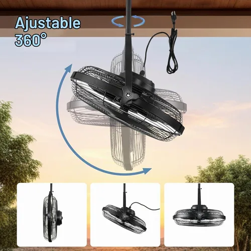 Vista 2 de Ventiladores de Gazebo para Exteriores, Ventiladores de Techo Colgantes con Luces, Ventilador de Techo Portátil de 16" con Enchufe, Ventiladores