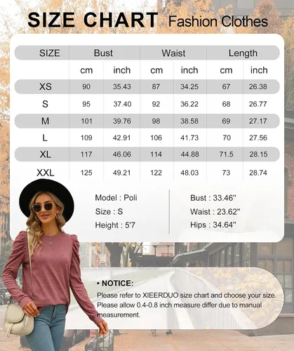 Vista 5 de XIEERDUO Sudaderas para mujer, cuello redondo, manga abombada, suéteres sueltos, ropa moderna y fluida