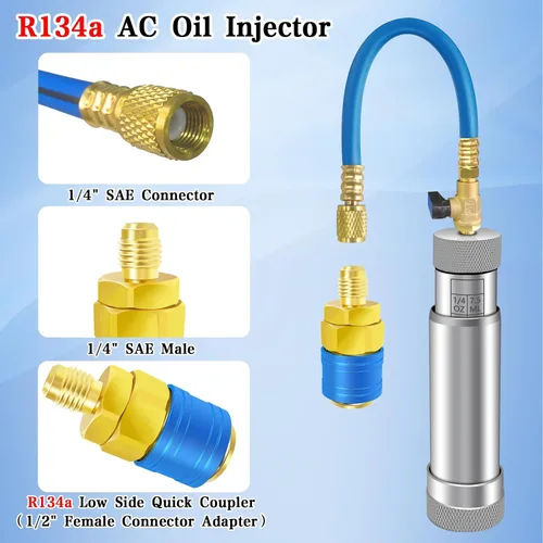 Vista 4 de Inyector de tinte de CA con válvula de cierre, inyector de aceite de CA para R1234yf R134a R410a, inyector de tinte 1234yf con función de prevención