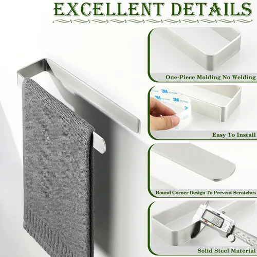 Vista 4 de Alise Toallero de mano autoadhesivo para toallas de baño, toallero de acero inoxidable SUS304, toallero para armario de cocina, lavabo lateral