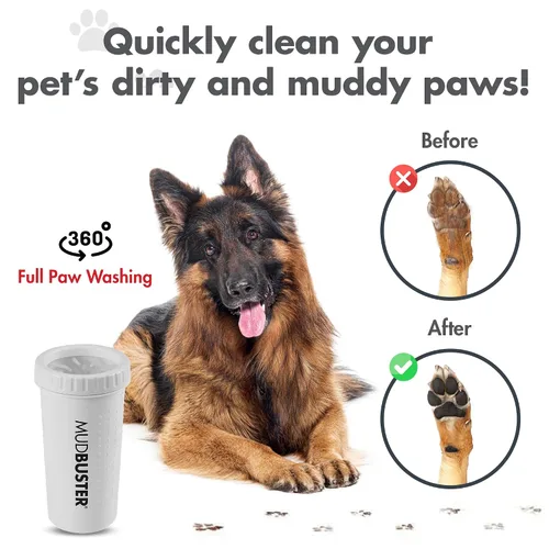 Vista 4 de Dexas MudBuster Limpiador portátil de patas para perros, grande, color blanco brillante, edición especial, suministros y accesorios de primera