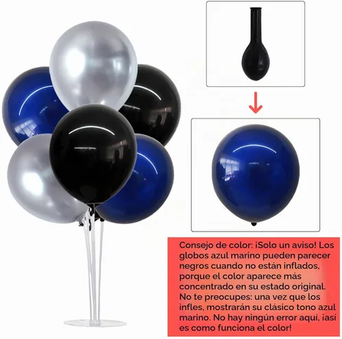 Vista 2 de TONIFUL Juego de 4 centros de mesa de globos con soporte para globos de color negro, azul y plateado