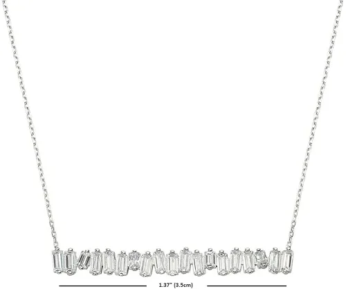 Vista 2 de Amnoz - Collar con colgante en forma de barra de oro blanco de 14 quilates sobre plata de ley con circonita cúbica