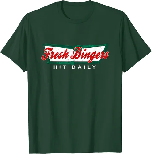Vista 96 de Camiseta divertida de béisbol y softbol Don't Bunt Hit Fresh Dingers, Negro