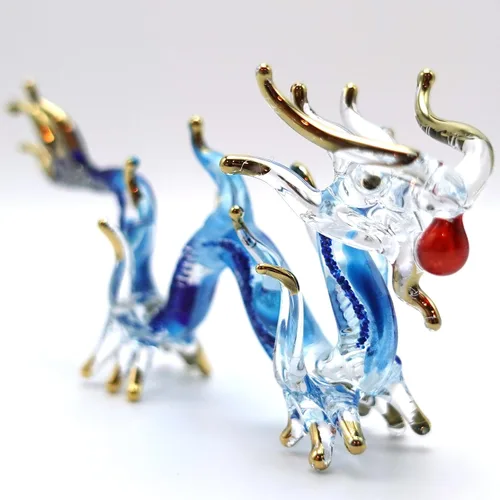 Vista 3 de Figuras artísticas de cristal soplado a mano en miniatura de dragón, animales de fantasía, regalo coleccionable, decoración del hogar, 3 pulgadas