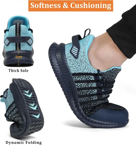 Vista 6 de Zapatos de punta de acero para hombres y mujeres, cómodos, ligeros, zapatos de seguridad para el trabajo, a prueba de pinchazos, antideslizantes