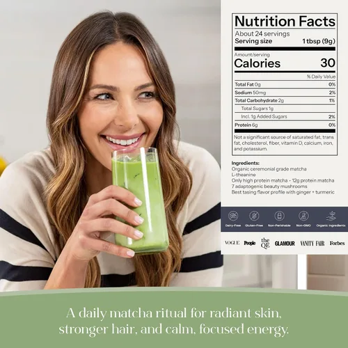 Vista 2 de Polvo de Latte de Matcha Beauty de Kroma, 17g, 7 Porciones – Té verde matcha de grado ceremonial con colágeno para piel radiante y soporte capilar