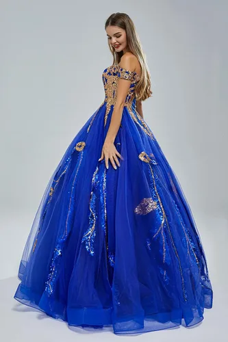 Vista 3 de Datangep - Vestido largo de quinceañera con tiras plisadas para mujer