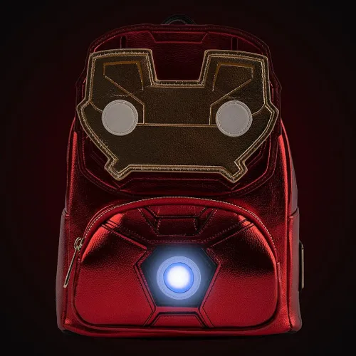 Vista 4 de Loungefly x Marvel Iron Man Light Up Mini Mochila de cuero metálico, Rojo metálico, Mochilas Daypack