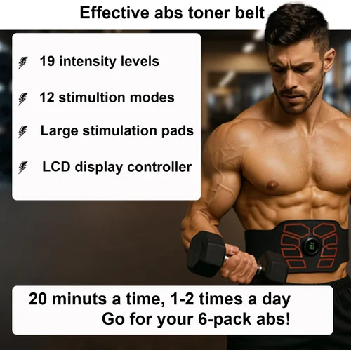 Vista 3 de Estimulador muscular EMS, estimulador ABS, cinturón de tonificación abdominal, equipo de entrenamiento de fitness para oficina en casa para abdomen