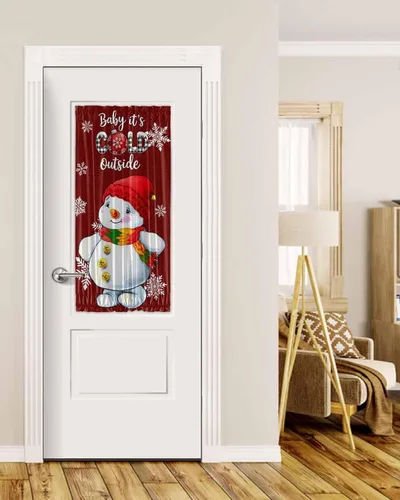 Vista 29 de Cortinas de puerta francesa de Navidad para ventana de puerta, panel de cortina con bolsillo para barra con alzapaños para luz lateral delantera