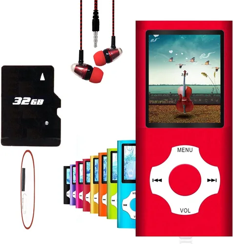 Vista 6 de Hotechs - Reproductor de MP3, reproductor de música MP3 con tarjeta SD de memoria de 32 GB, pantalla LCD digital clásica delgada de 1.82 pulgadas