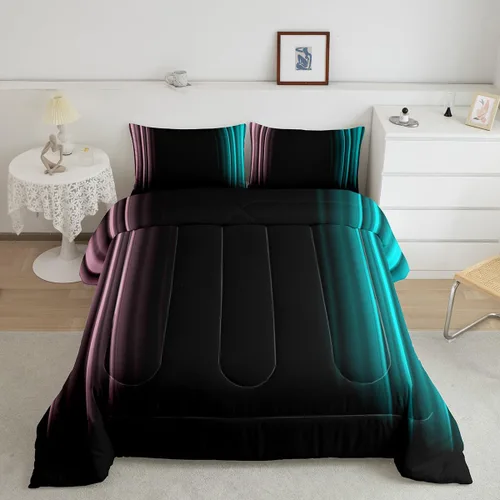Vista 25 de Feelyou Juego de edredón geométrico degradado para adolescentes, tamaño individual, para niños y mujeres, azul, rojo y negro, juego de ropa de cama