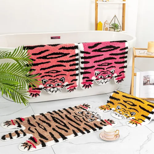 Vista 7 de Alfombra de baño con forma de tigre marrón lindo para baño, antideslizante, absorbente, decoración de animales de dibujos animados, alfombra