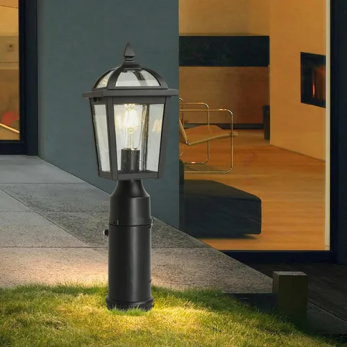Vista 8 de Luz de poste al aire libre del atardecer al amanecer con salida GFCI, lámpara de poste de aluminio impermeable, lámpara de poste de poste de luz